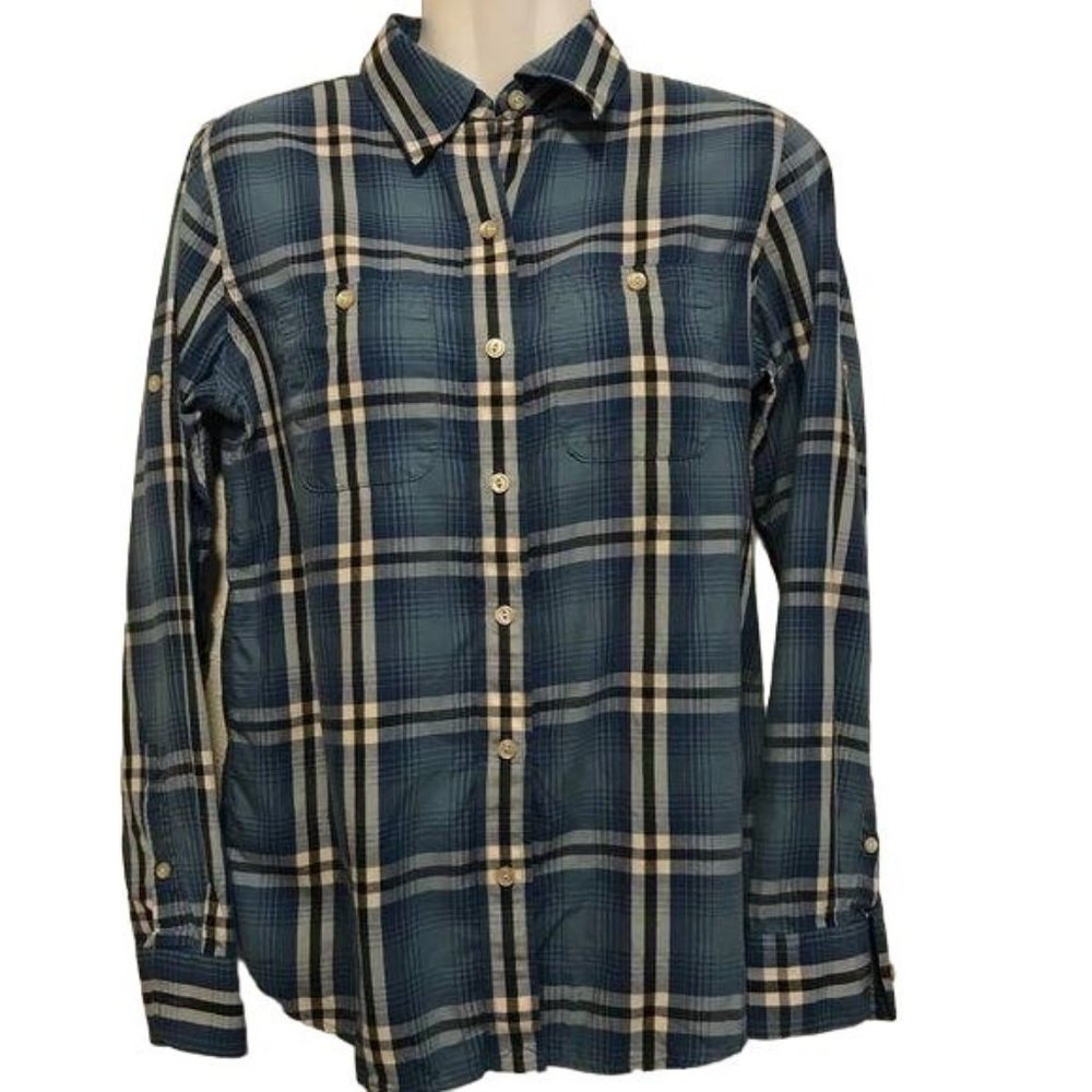 Lauren Jeans Company Blue Cotton Plaid Shirt Long Sleeve Button Up Size XS